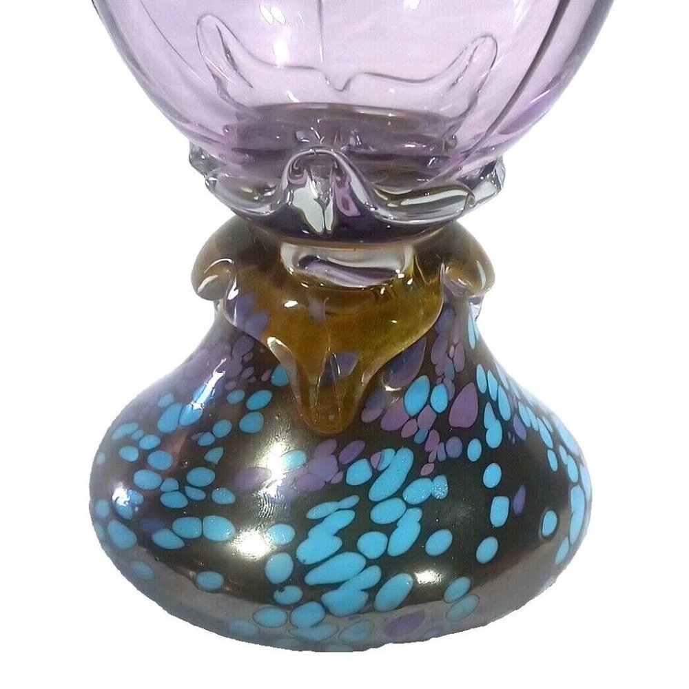 Unique 13 X 7.5  Purple Art Deco Murano Vines Confetti Centerpiece Vase Vintage - Picture 15 of 16